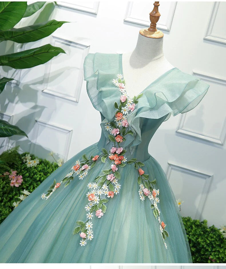 Stunning Off The Shoulder Ball Gown Quinceanera Dresses Tulle 3D Flowers Prom Dresses