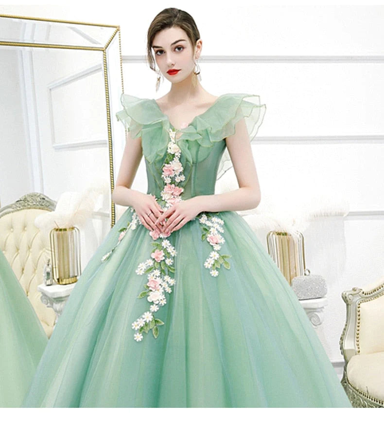 Stunning Off The Shoulder Ball Gown Quinceanera Dresses Tulle 3D Flowers Prom Dresses