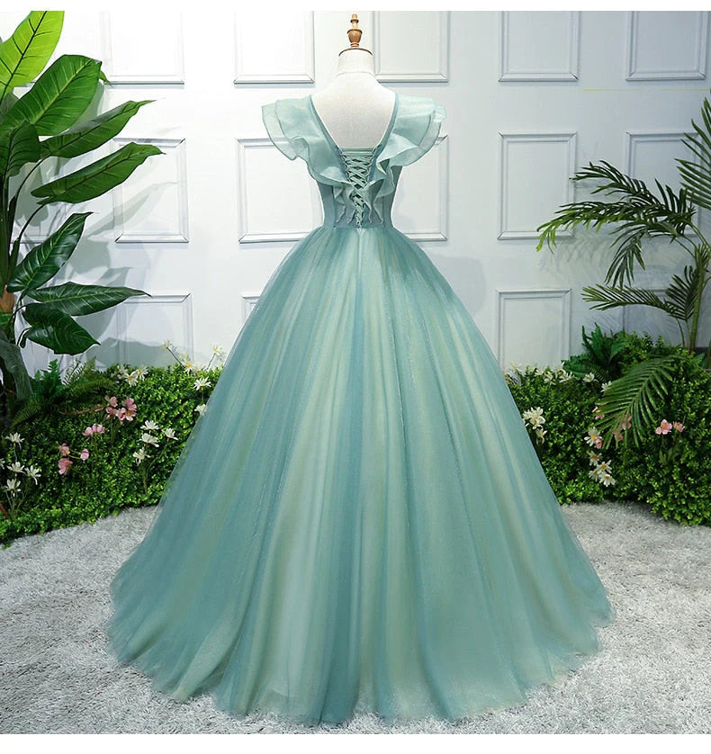 Stunning Off The Shoulder Ball Gown Quinceanera Dresses Tulle 3D Flowers Prom Dresses