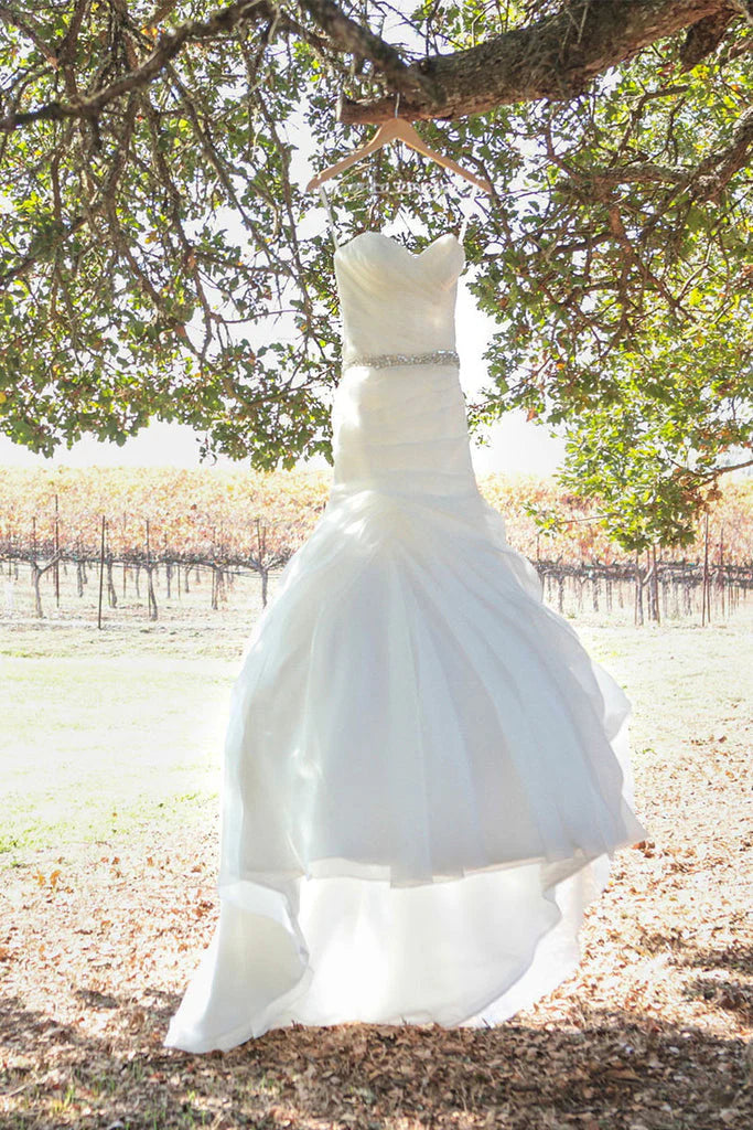 Sweetheart Ruched Bodice Wedding Dresses Mermaid Organza With Beading Court Train