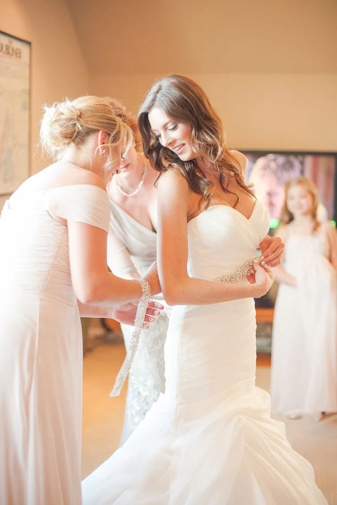 Sweetheart Ruched Bodice Wedding Dresses Mermaid Organza With Beading Court Train