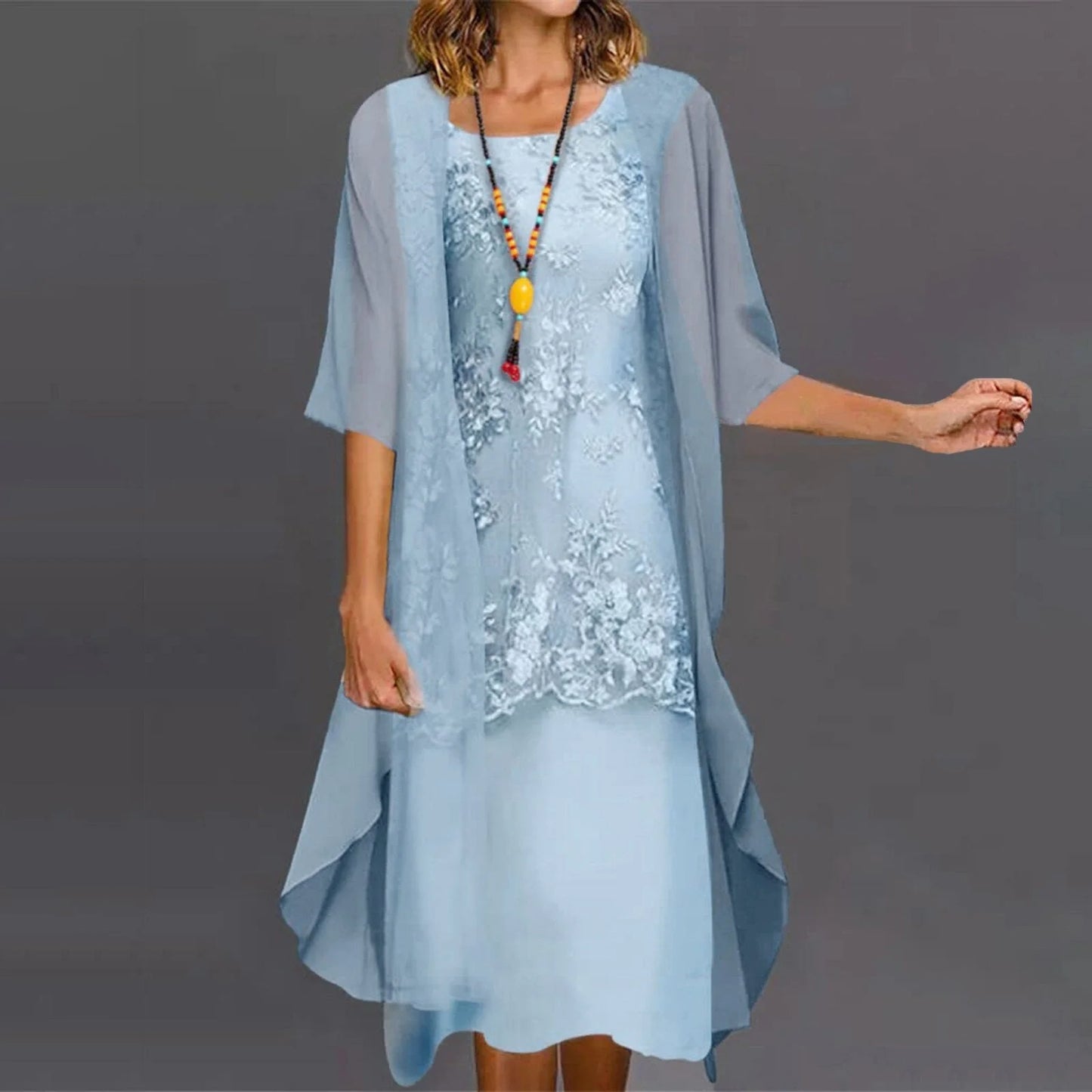 Two-Piece Chiffon Floral Sheath / Column Mother of the Bride Dress with Appliques