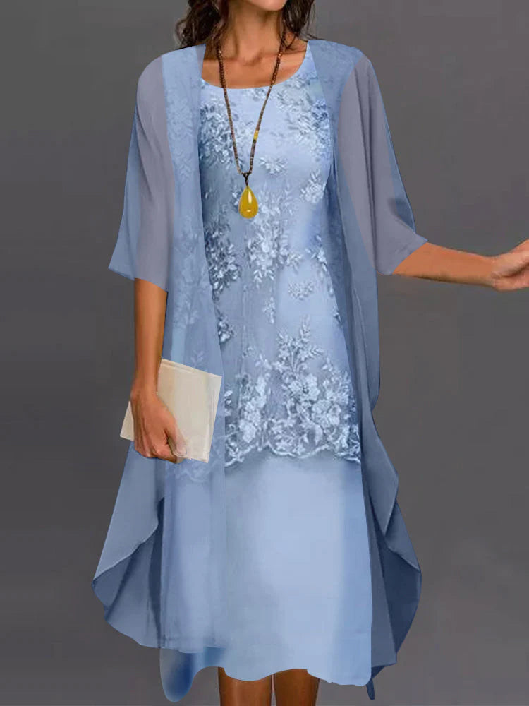 Two-Piece Chiffon Floral Sheath / Column Mother of the Bride Dress with Appliques