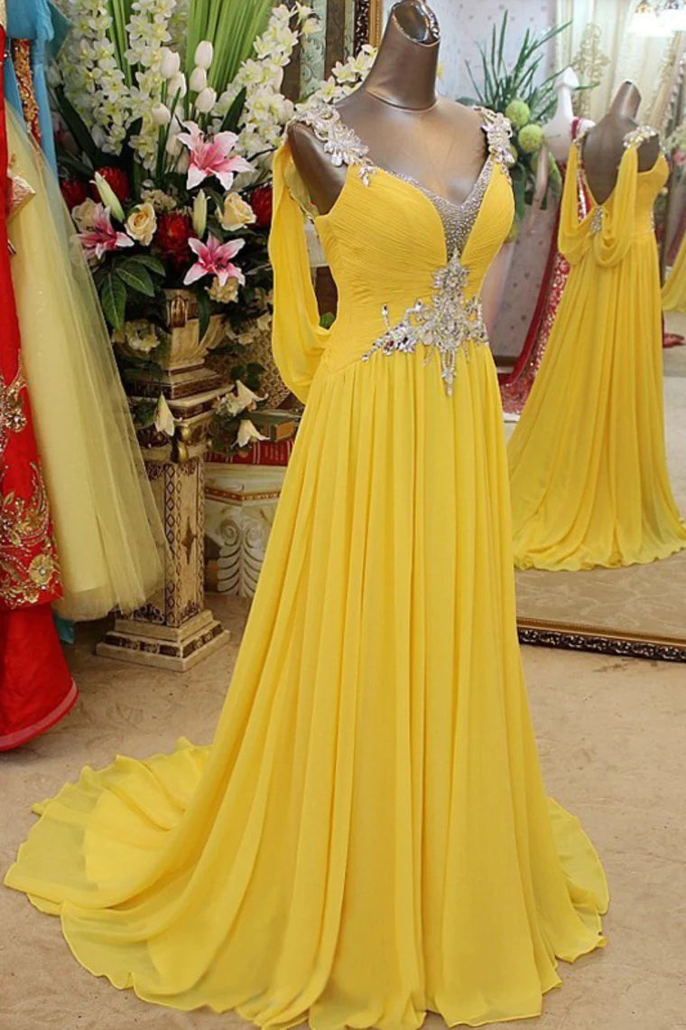 V-Neck Dresses A Line Chiffon With Applique And Beading