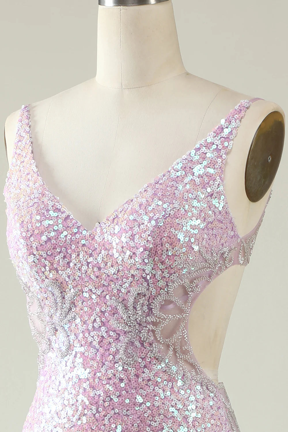 Amzcw Sheath V Neck Lilac Sequins Long Prom Dress with Split Front