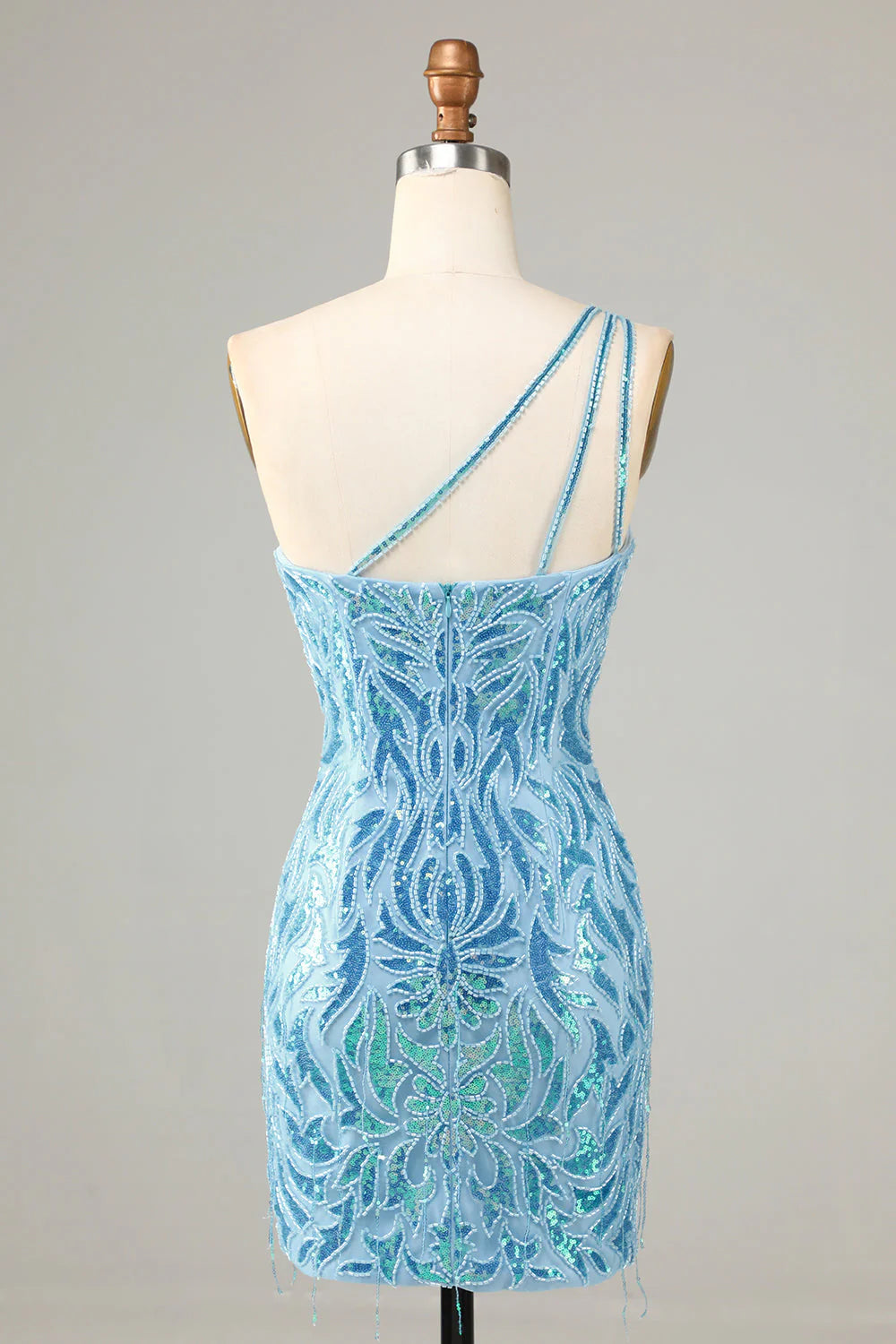 Amzcw Blue Sheath One Shoulder Sequins Short Homecoming Dress