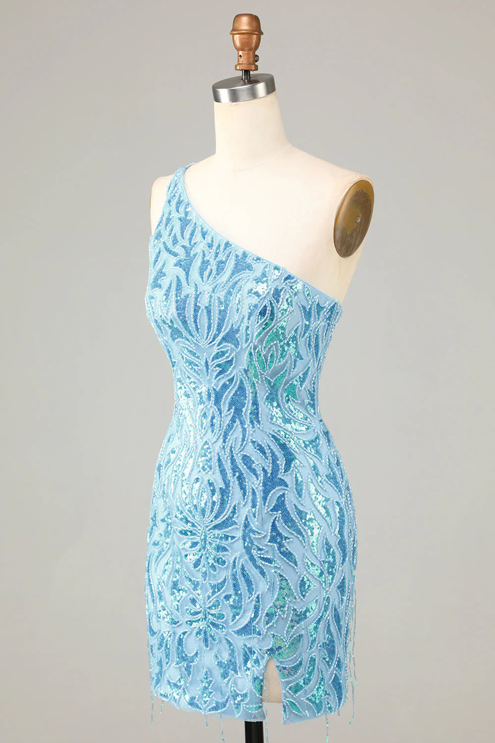 Amzcw Blue Sheath One Shoulder Sequins Short Homecoming Dress
