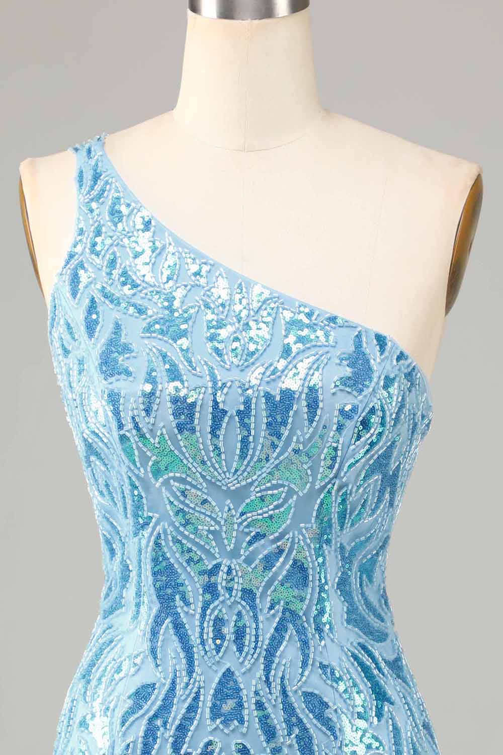 Amzcw Blue Sheath One Shoulder Sequins Short Homecoming Dress