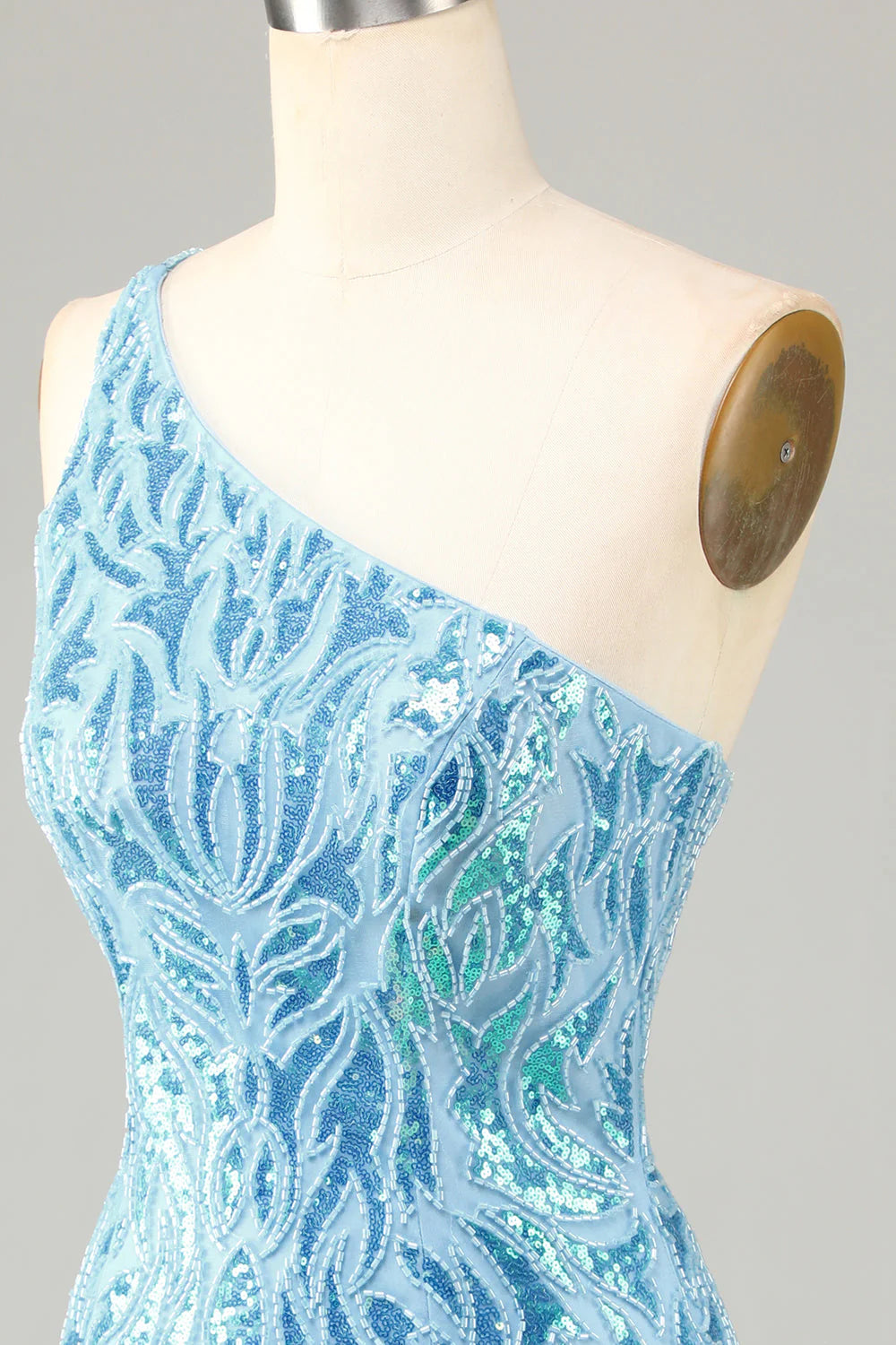 Amzcw Blue Sheath One Shoulder Sequins Short Homecoming Dress