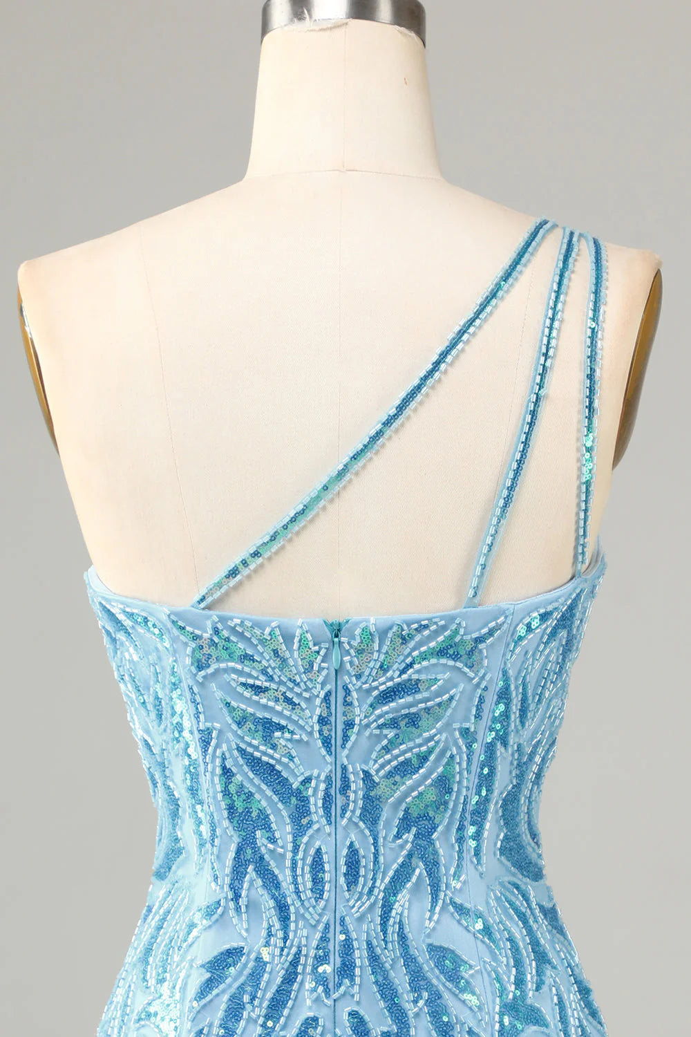 Amzcw Blue Sheath One Shoulder Sequins Short Homecoming Dress