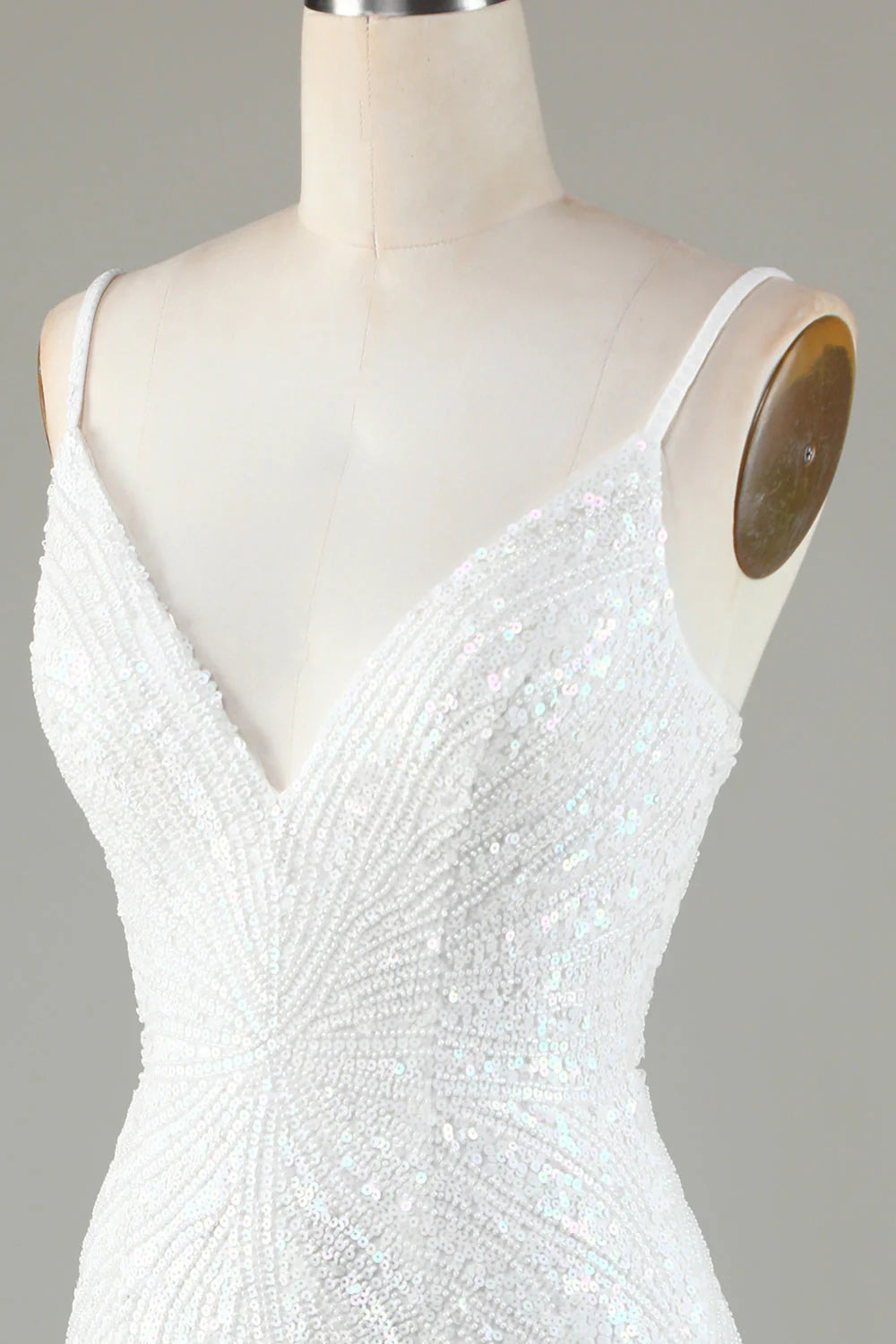Amzcw Sparkly White Bodycon Lace-Up Back Beaded Short Homecoming Dress with Tassel