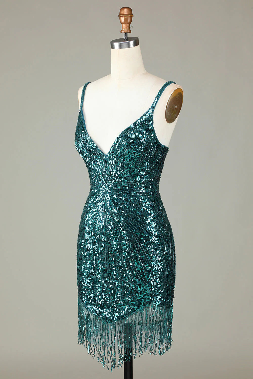 Amzcw Sparkly Peacock Blue Bodycon Lace-Up Back Short Homecoming Dress with Beading