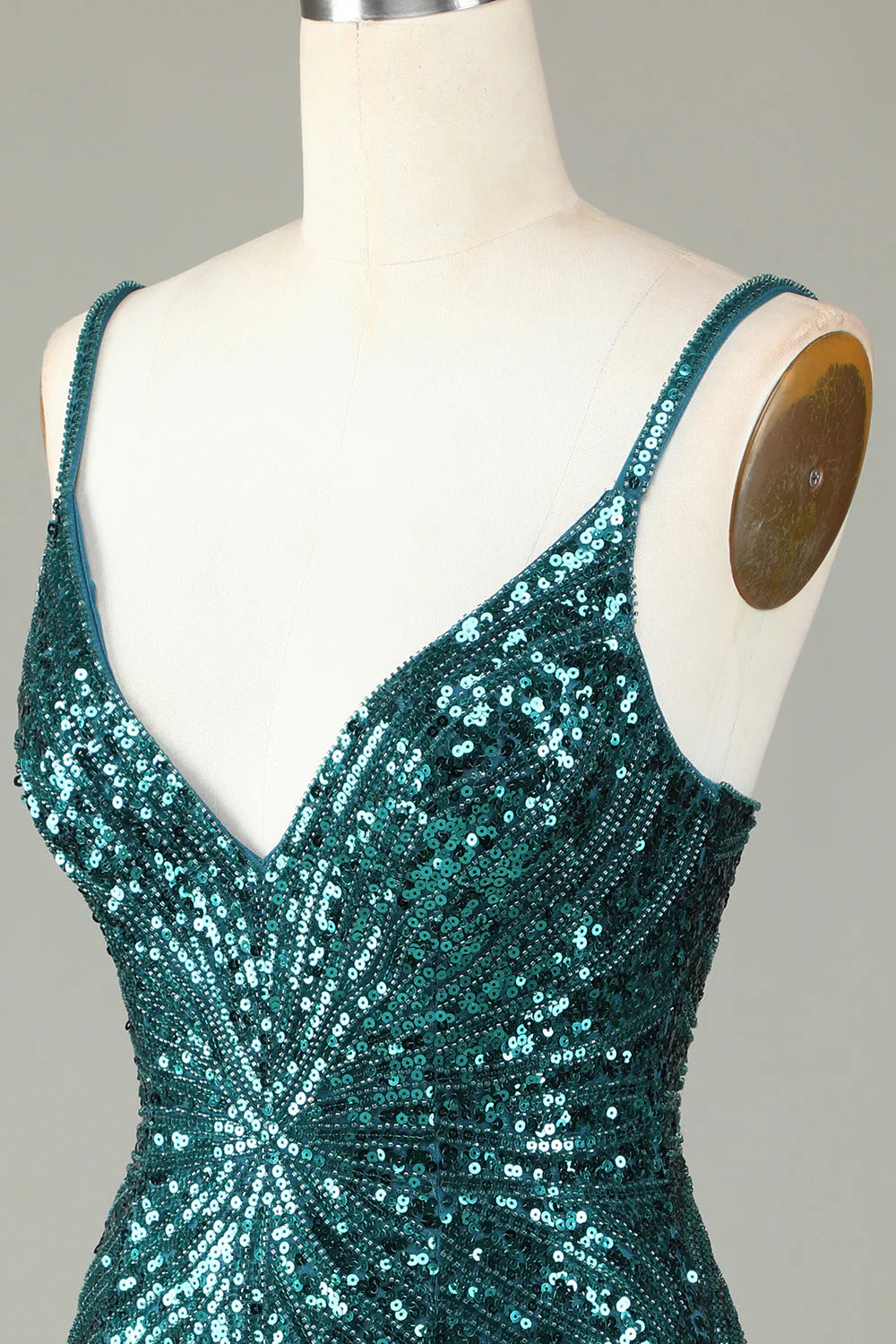 Amzcw Sparkly Peacock Blue Bodycon Lace-Up Back Short Homecoming Dress with Beading