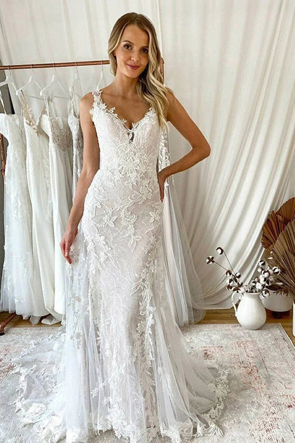 Wedding Dresses Mermaid Sleeveless V Neck With Applique