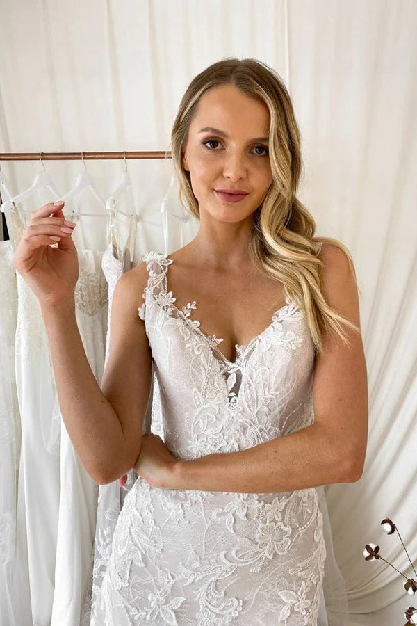 Wedding Dresses Mermaid Sleeveless V Neck With Applique