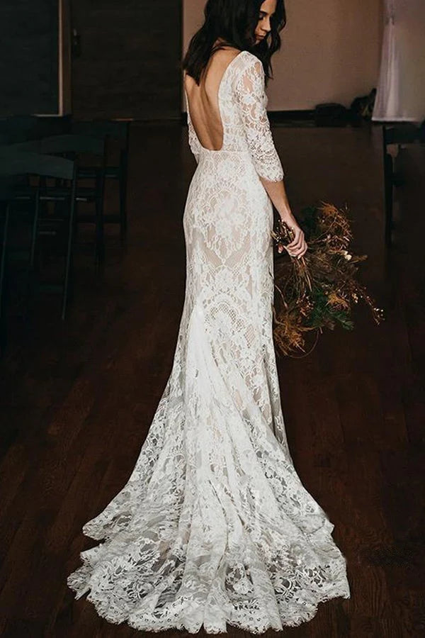 Wedding Dresses Mermaid V Neck Lace With Applique Court Train