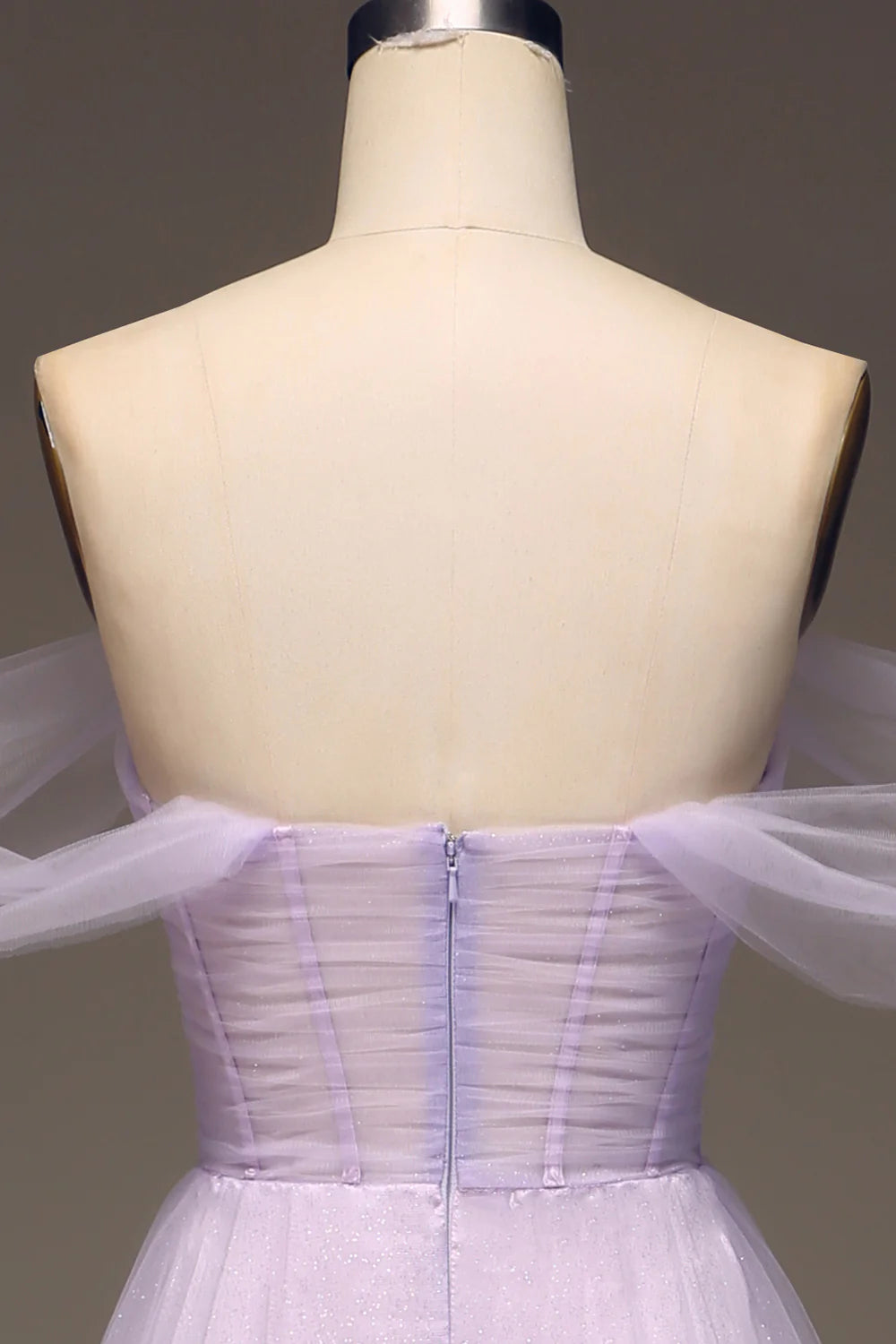 Amzcw Lilac Off the Shoulder A Line Tulle Princess Prom Dress With Slit