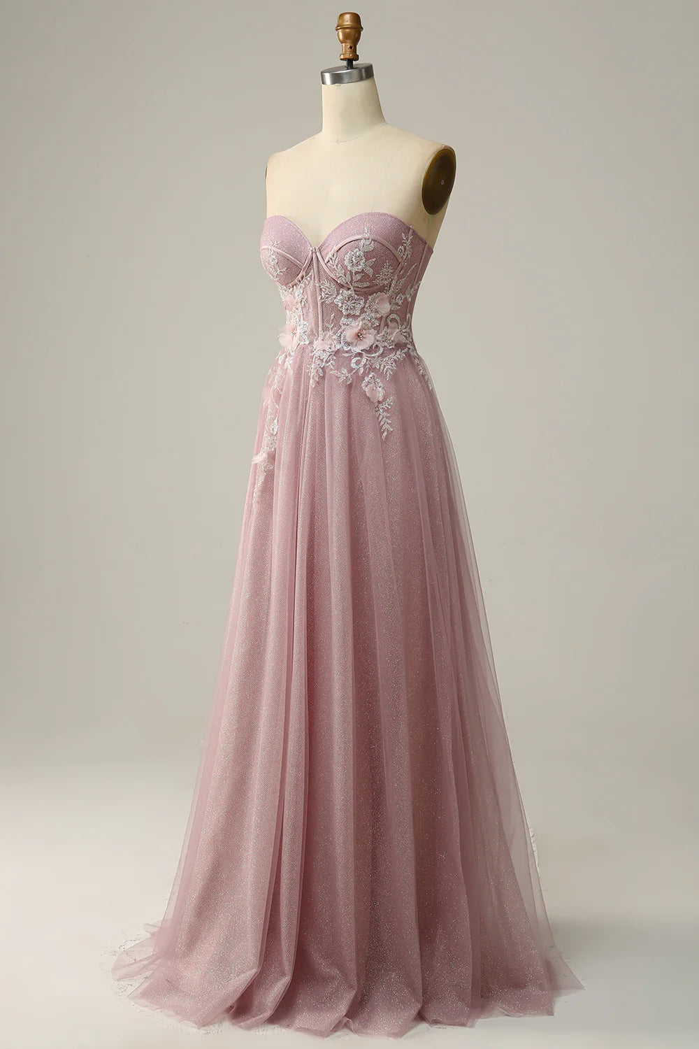 A Line Sweetheart Grey Purple Long Prom Dress with Appliques