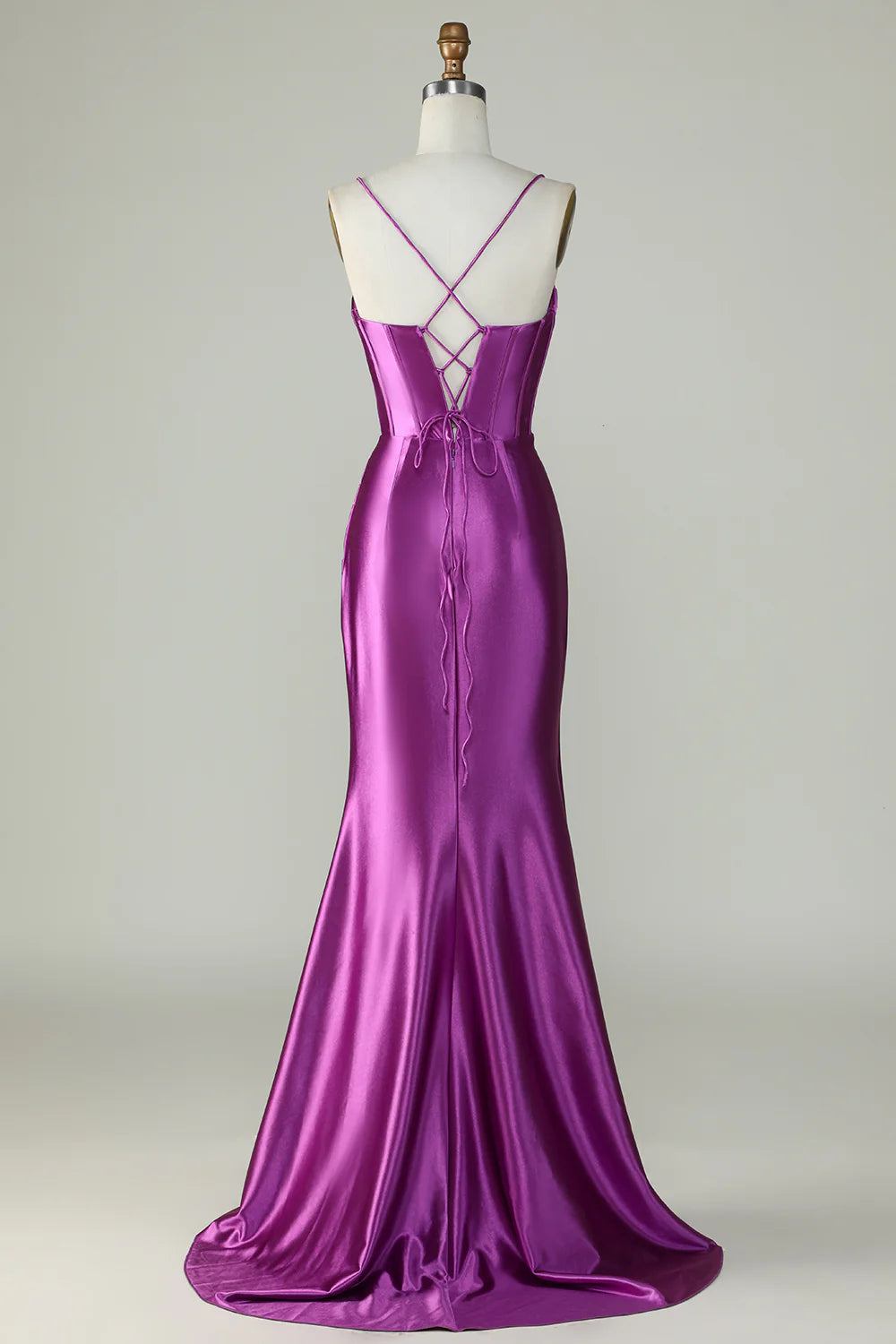 Amzcw Dark Purple Spaghetti Straps Mermaid Long Prom Dress With Slit