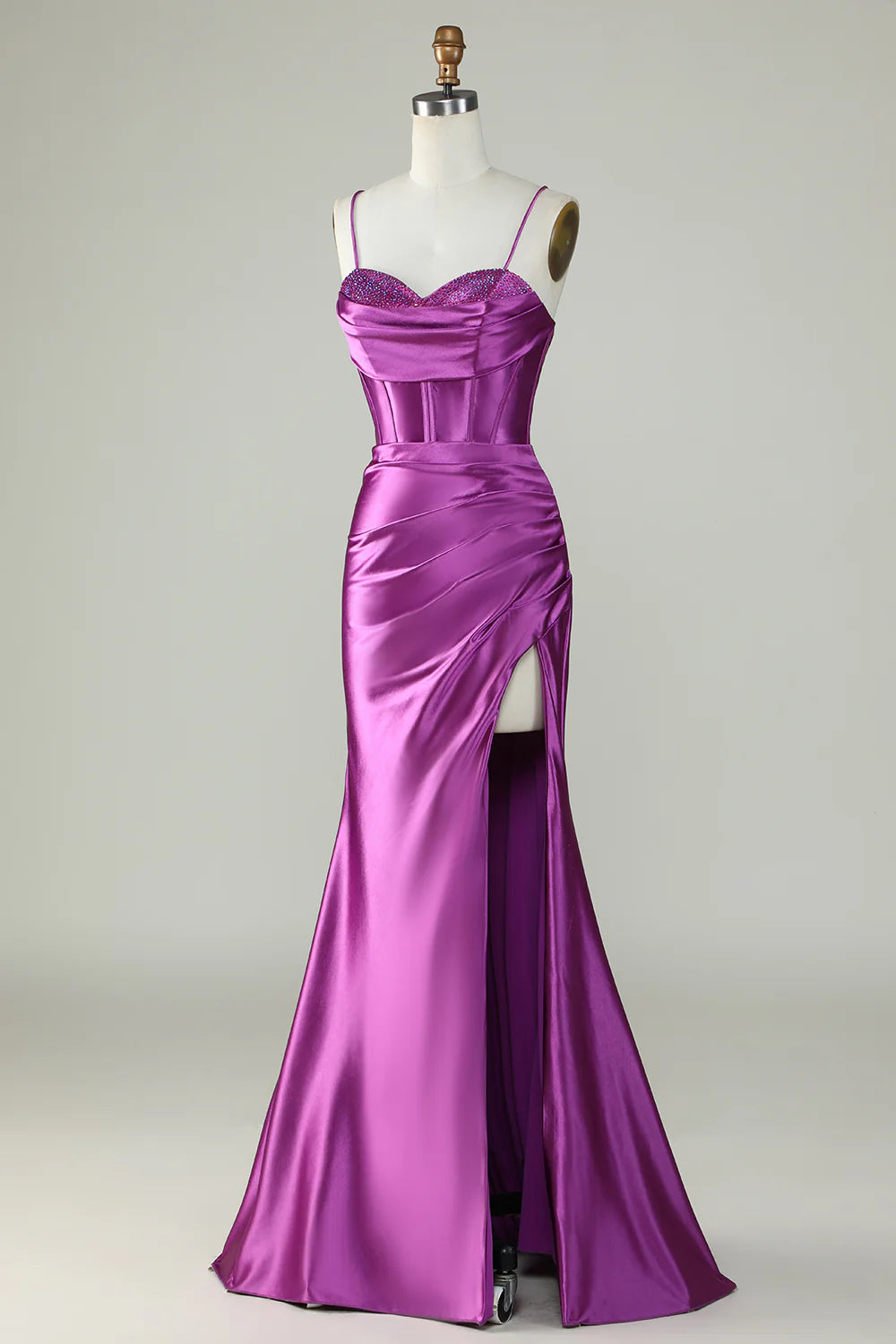 Amzcw Dark Purple Spaghetti Straps Mermaid Long Prom Dress With Slit