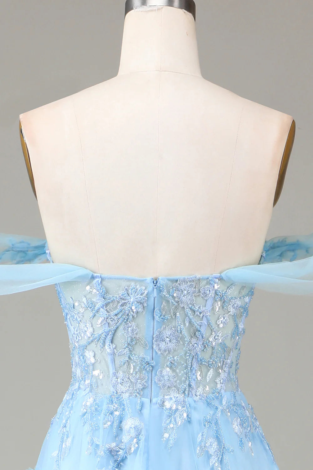 Amzcw Off the Shoulder Blue A Line Princess Corset Prom Dress with Slit