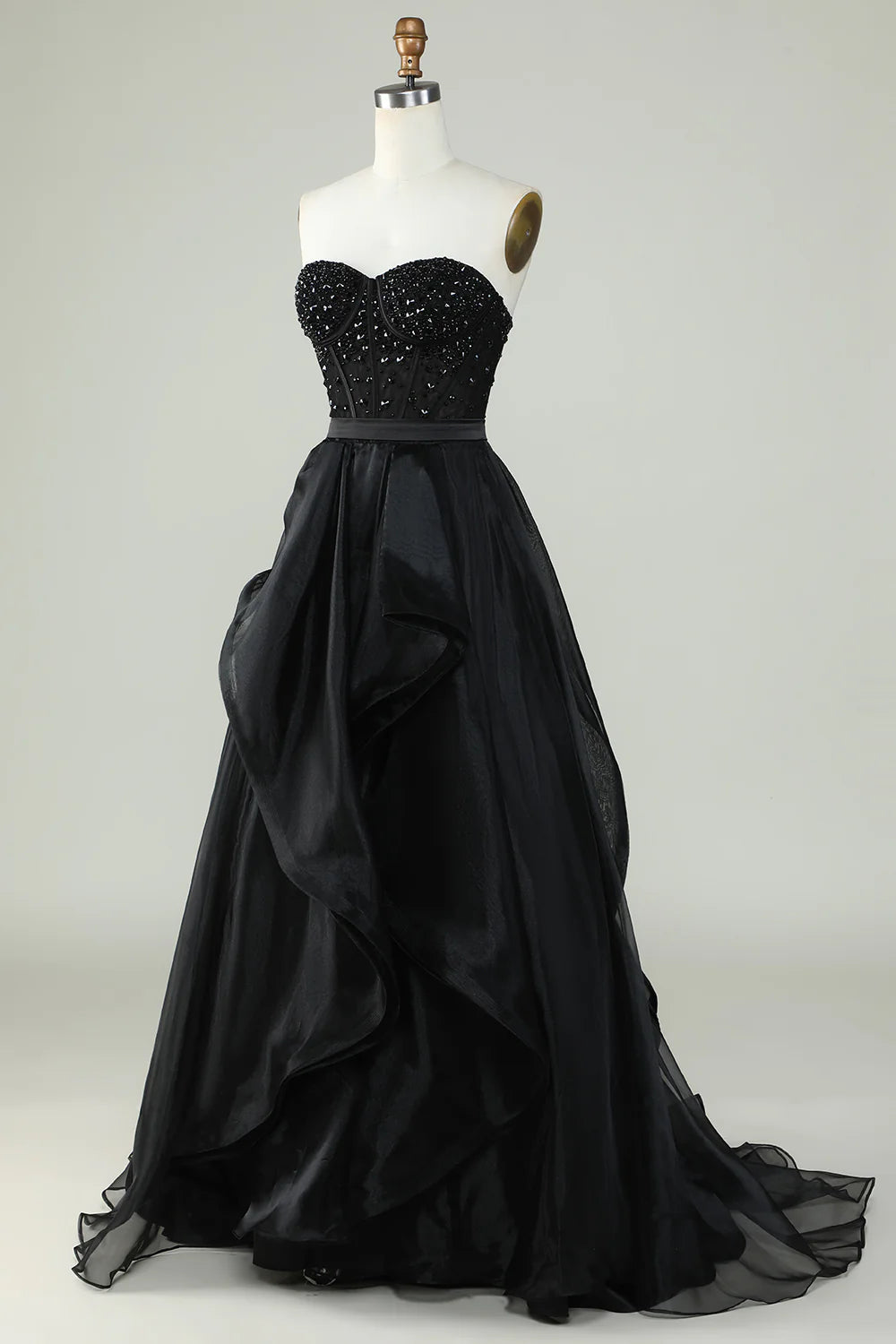 Amzcw Princess A Line Sweetheart Black Strapless Ball Gown Formal Evening Dress