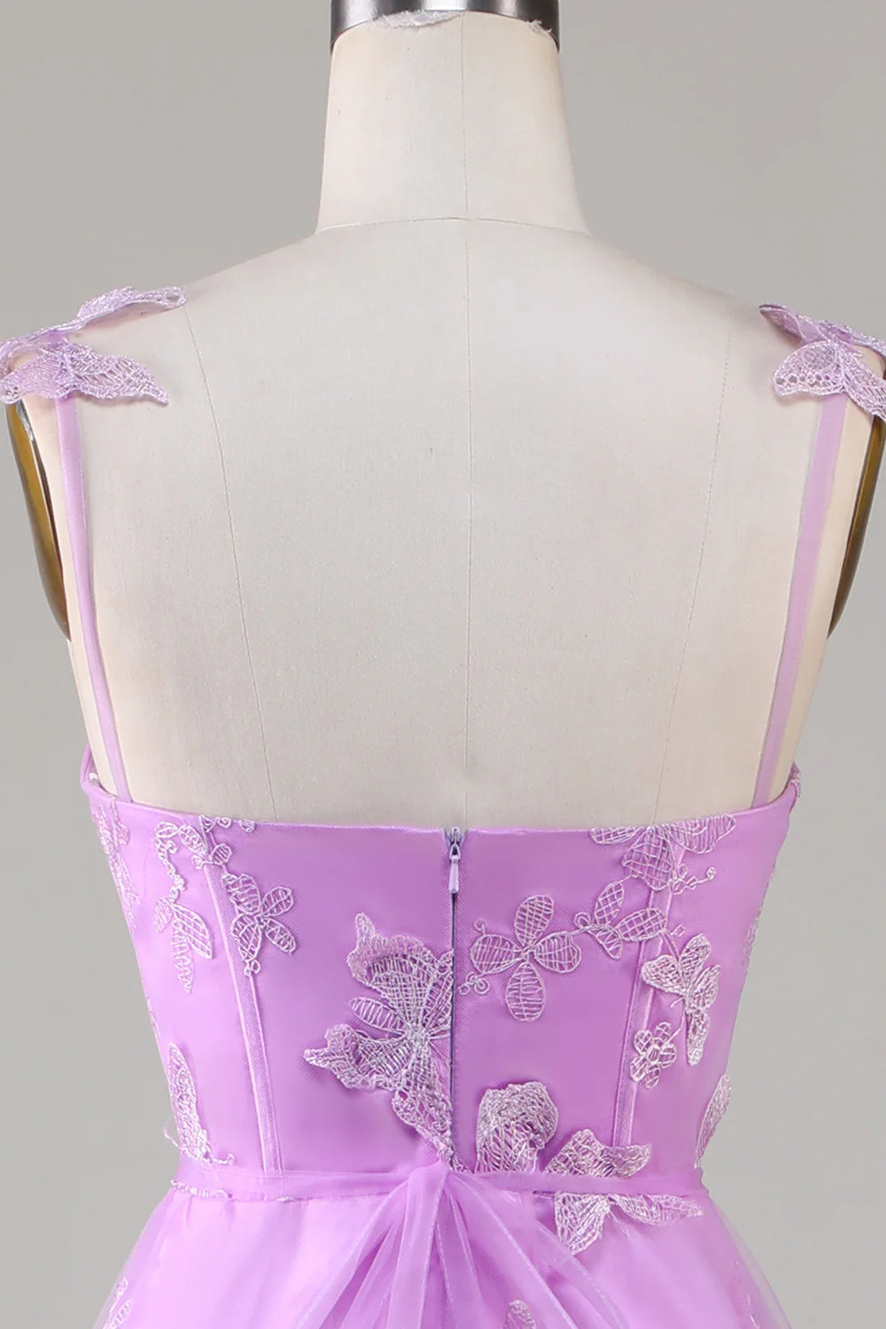 Amzcw Purple Corset Long Tulle Prom Dress with 3D Butterflies