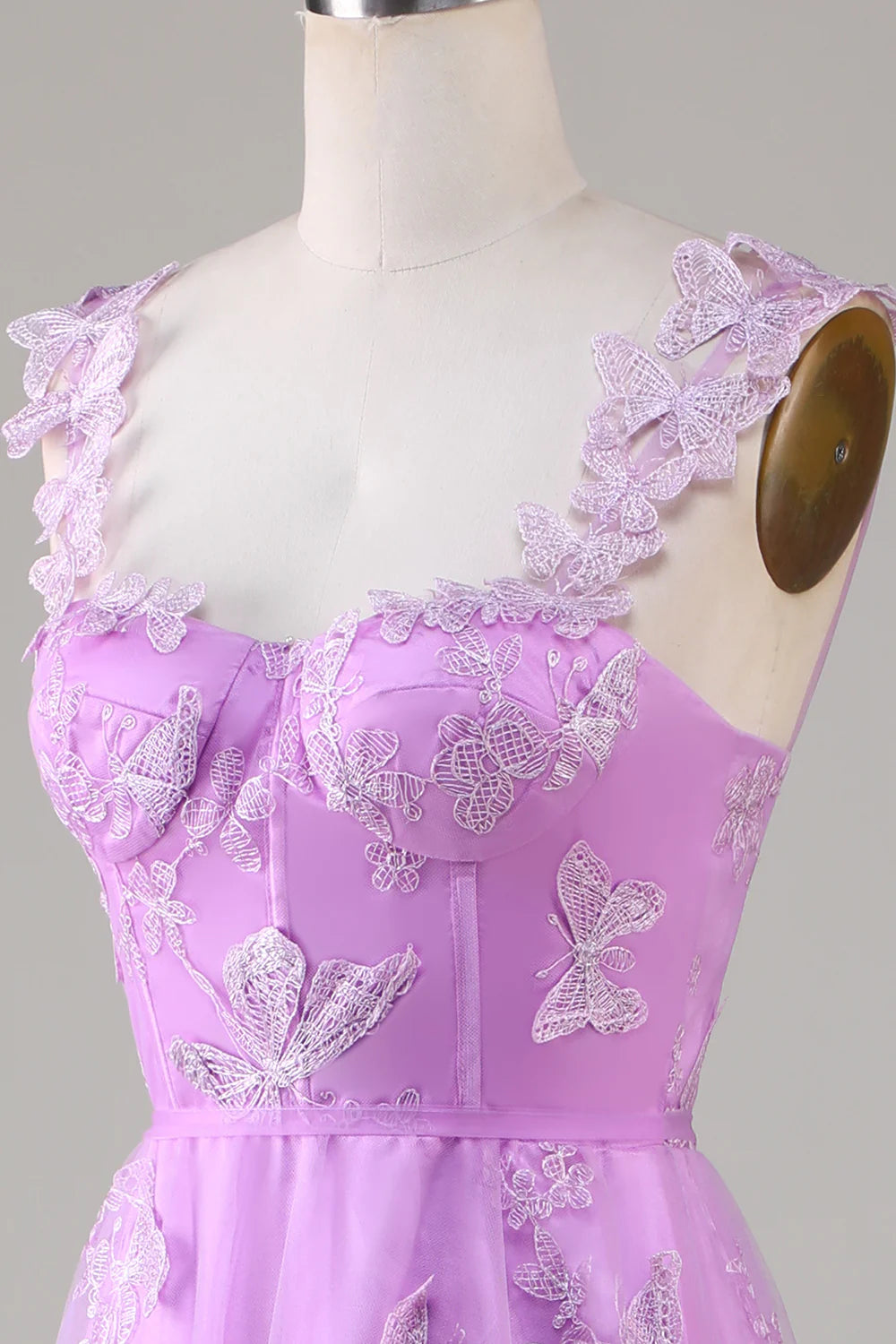 Amzcw Purple Corset Long Tulle Prom Dress with 3D Butterflies