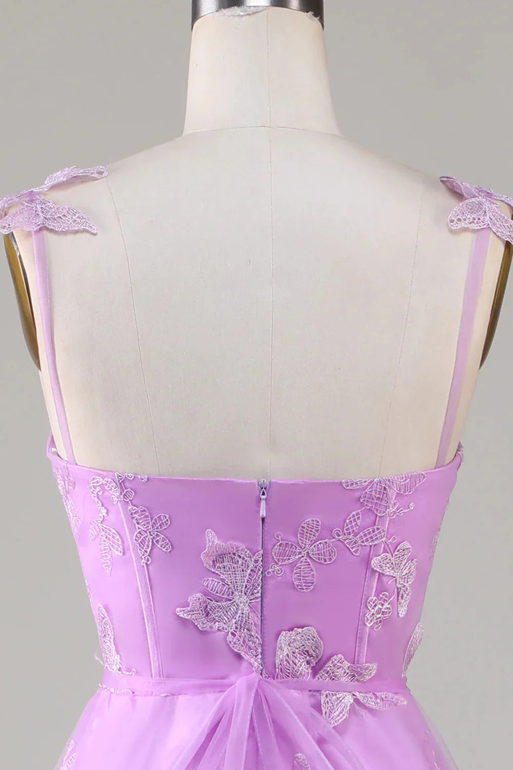 Amzcw Purple A Line Square Neck Corset Long Prom Dress with 3D Butterflies