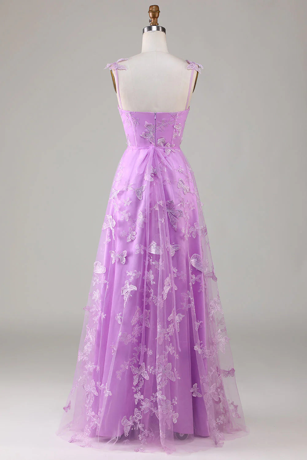 Amzcw Purple A Line Square Neck Corset Long Prom Dress with 3D Butterflies