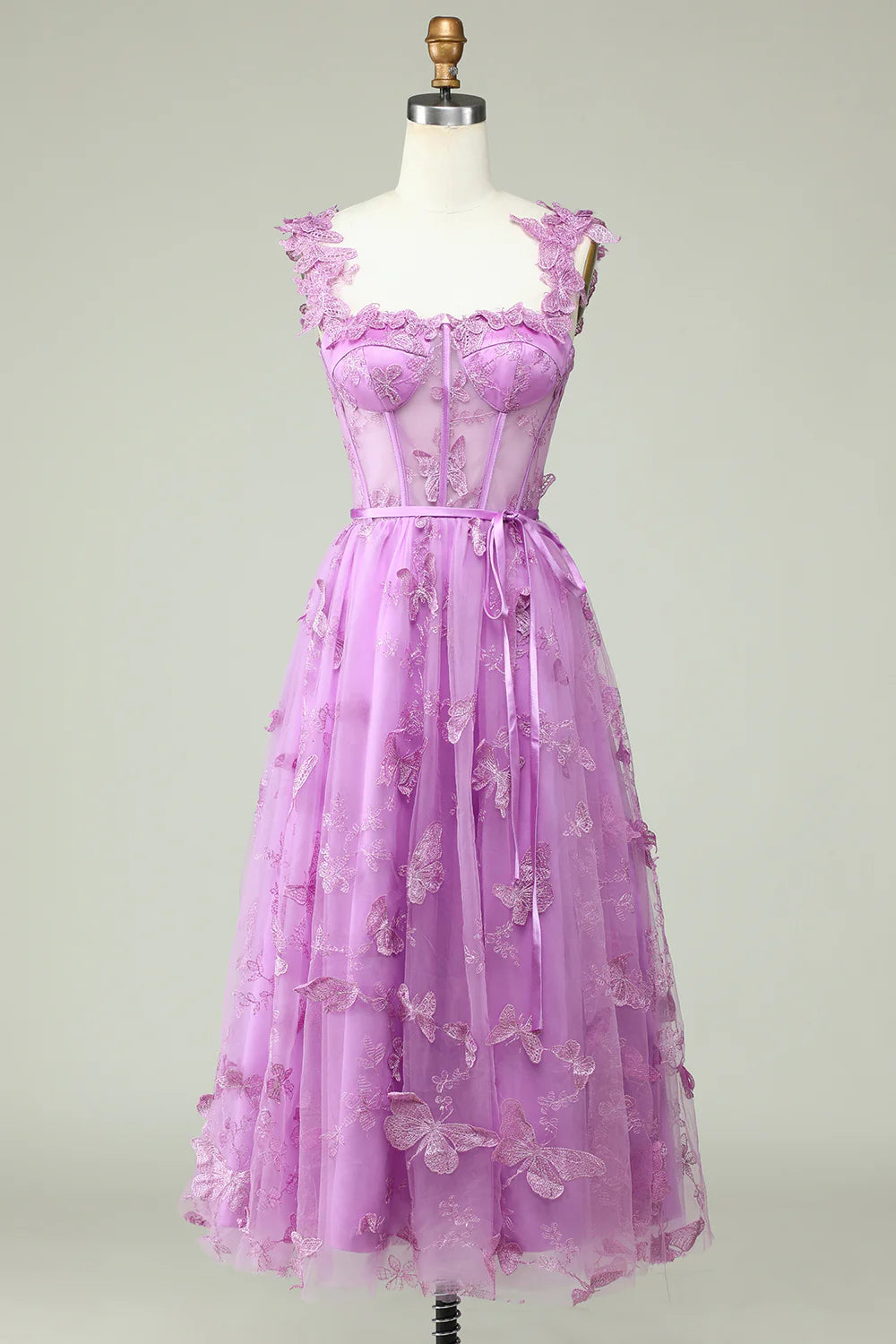 Amzcw Purple A Line Butterflies Appliques Prom Dress