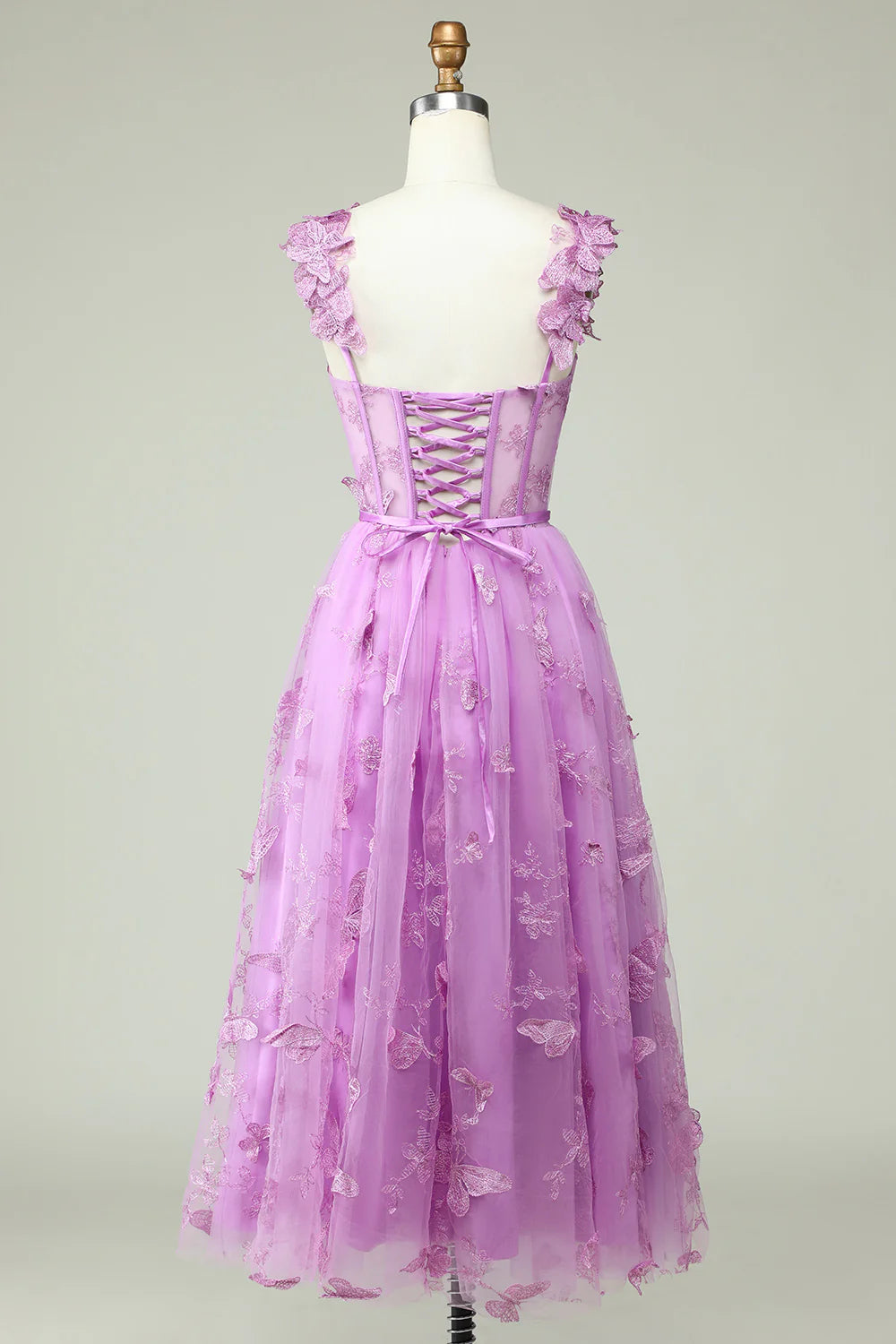 Amzcw Purple A Line Butterflies Appliques Prom Dress