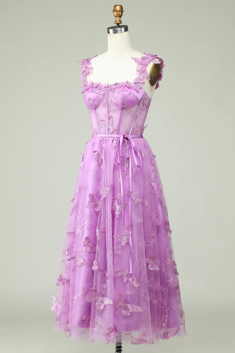 Amzcw Purple A Line Butterflies Appliques Prom Dress