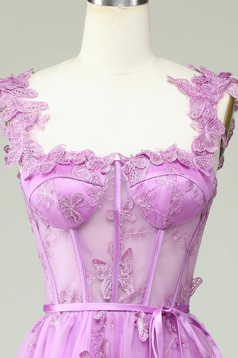 Amzcw Purple A Line Butterflies Appliques Prom Dress