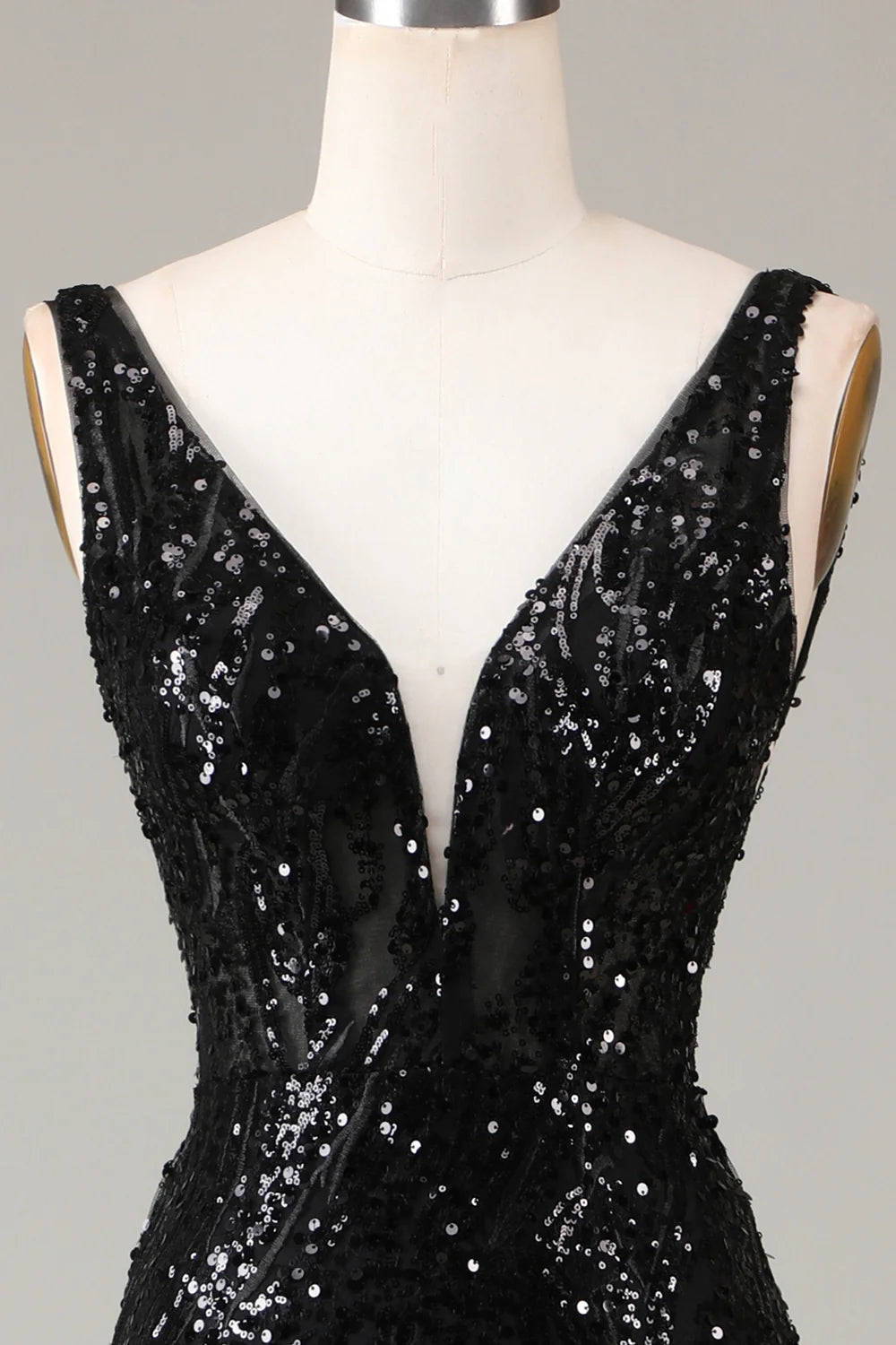 Amzcw Black Sparkly Depp V-neck Mermaid Prom Dress with Feathers