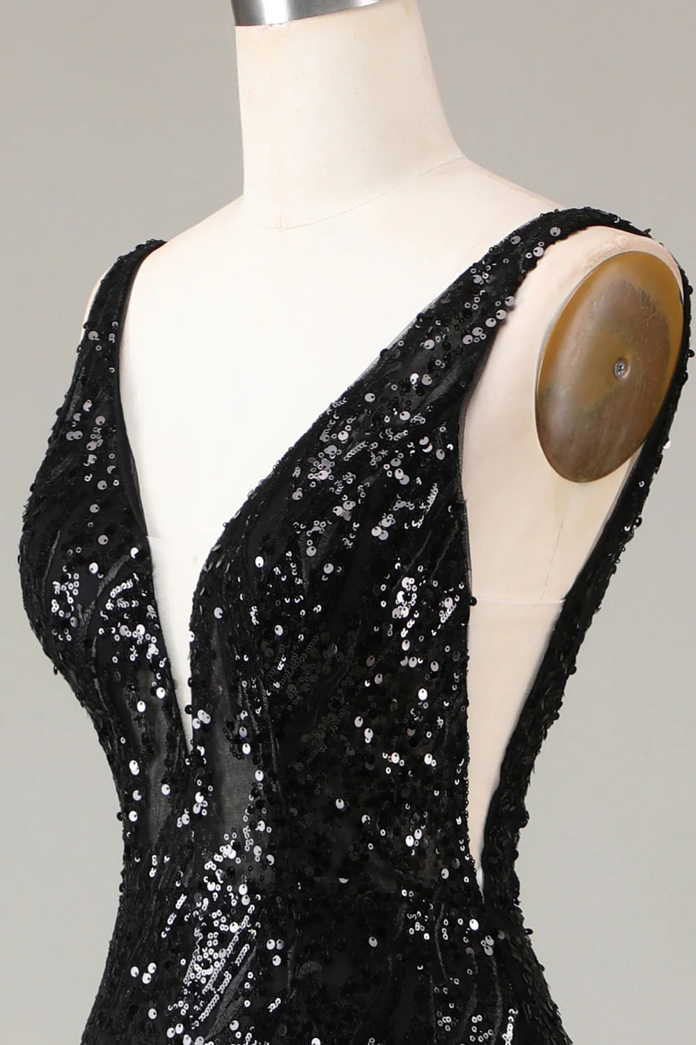 Amzcw Black Sparkly Depp V-neck Mermaid Prom Dress with Feathers