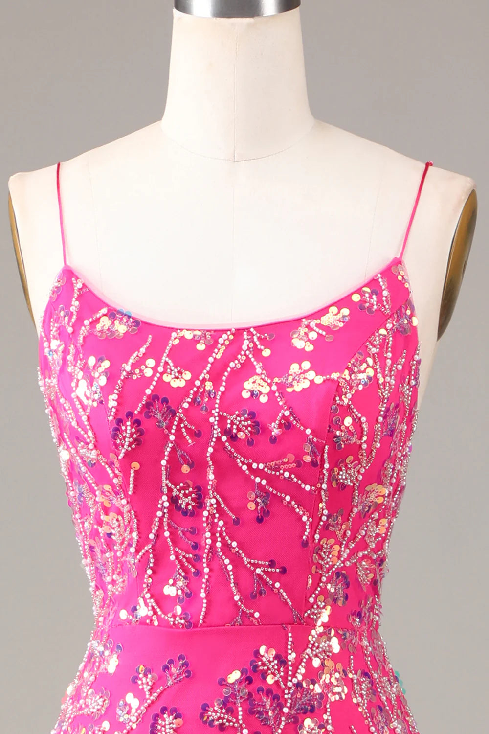 Amzcw Hot Pink Sequins & Beaded Mermaid Prom Dress with Backless
