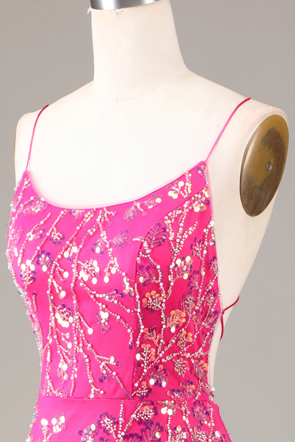 Amzcw Hot Pink Sequins & Beaded Mermaid Prom Dress with Backless