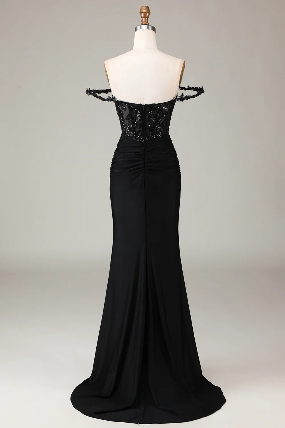Amzcw Off the Shoulder Black Sparkly Mermaid Prom Dress