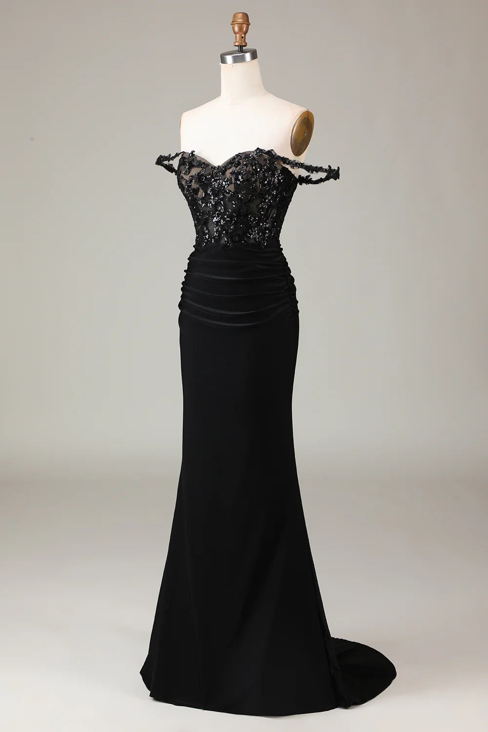 Amzcw Off the Shoulder Black Sparkly Mermaid Prom Dress