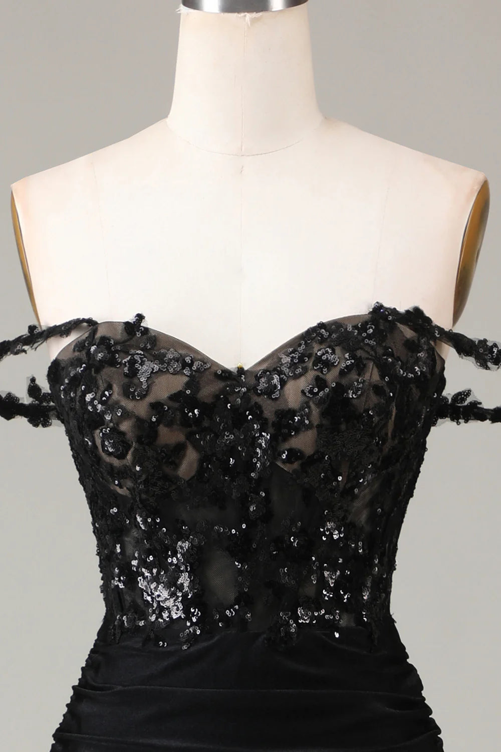 Amzcw Off the Shoulder Black Sparkly Mermaid Prom Dress