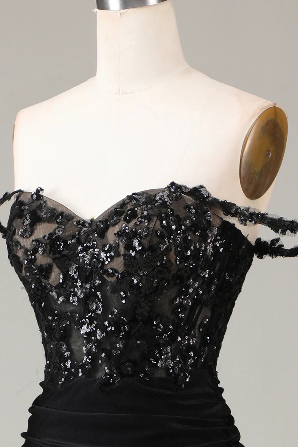 Amzcw Off the Shoulder Black Sparkly Mermaid Prom Dress