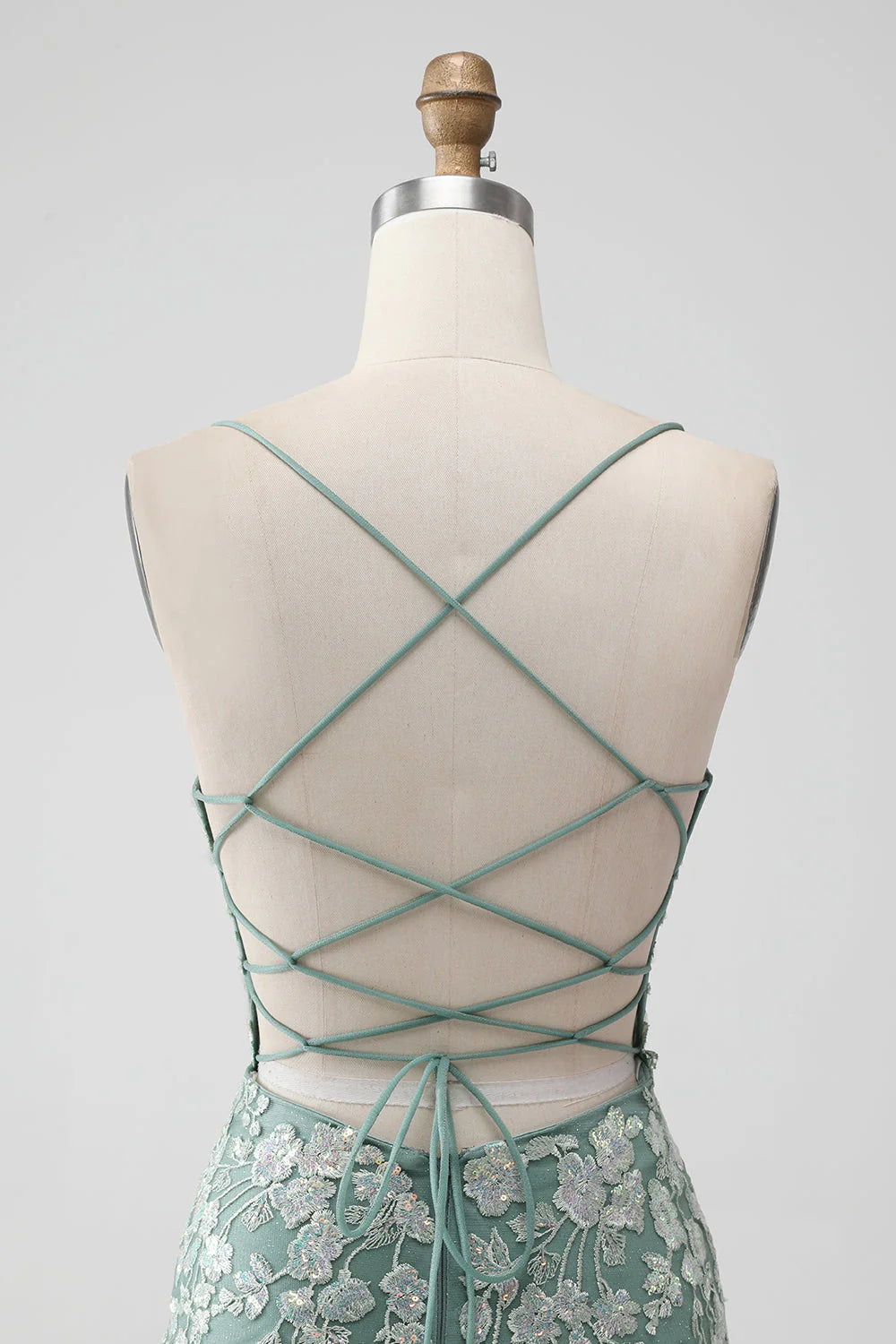 Amzcw Grey Green Bodycon Lace-up Back Short Homecoming Dress with Sequin Appliqued