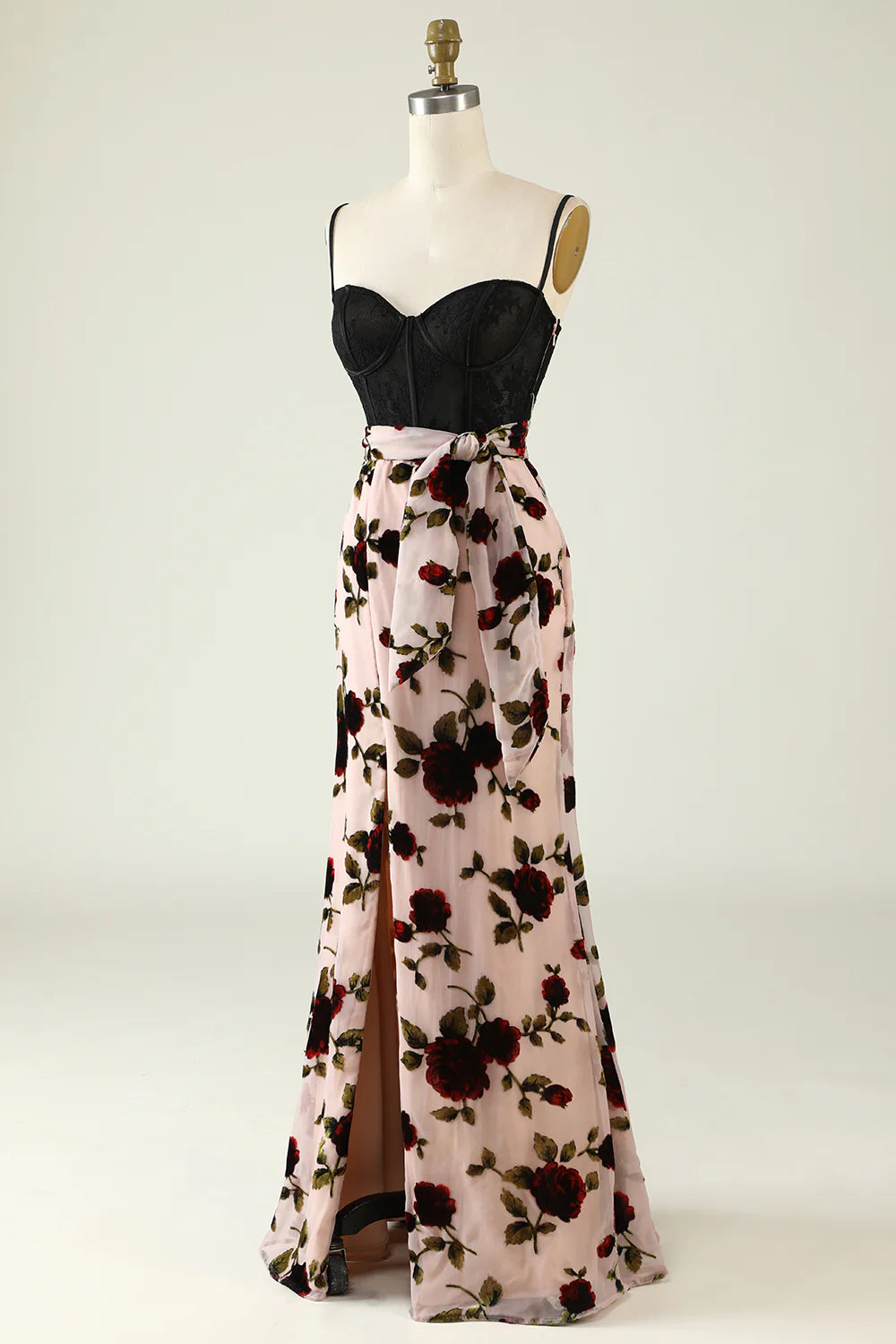 Amzcw Floral Spaghetti Straps Prom Dress with Slit