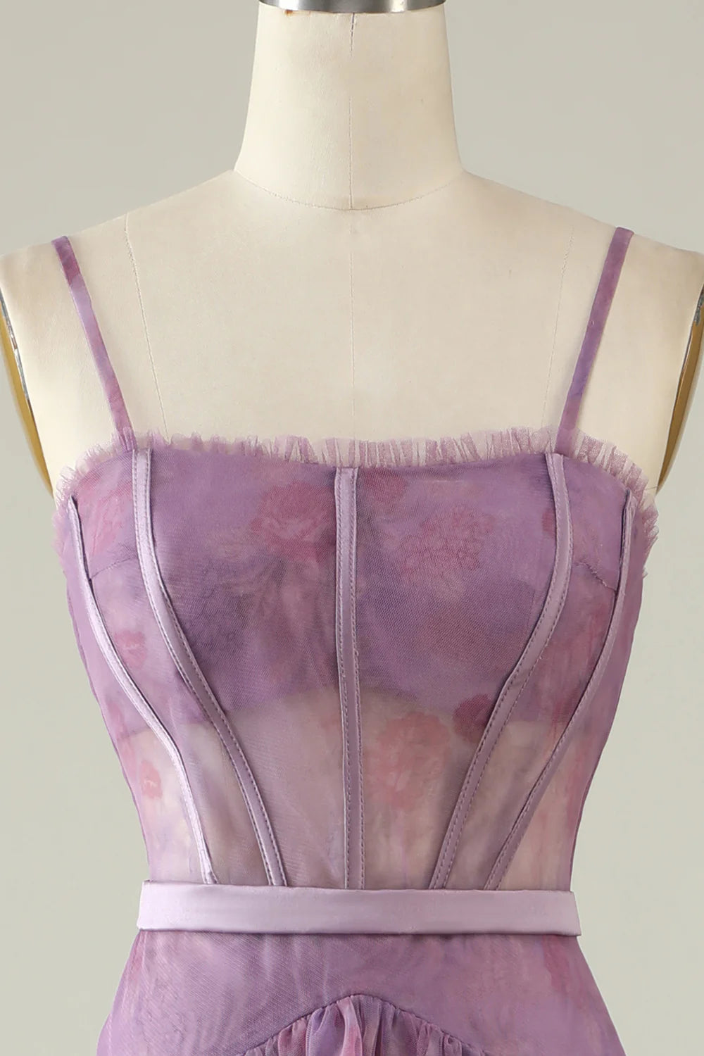 Amzcw Purple Printed A Line Corset Prom Dress