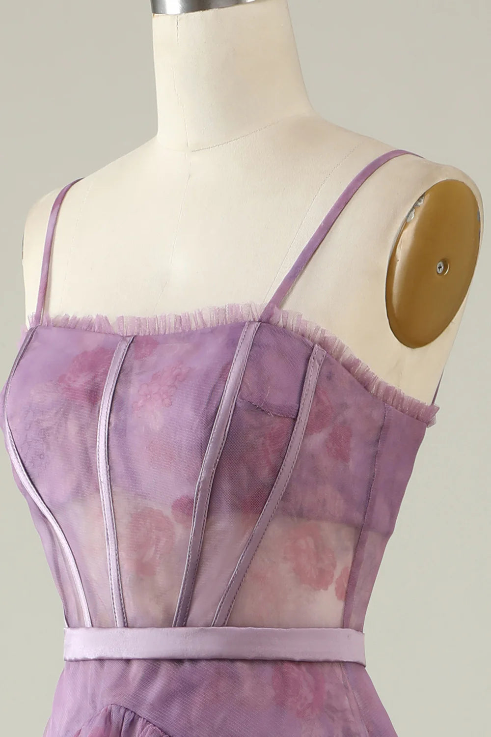 Amzcw Purple Printed A Line Corset Prom Dress