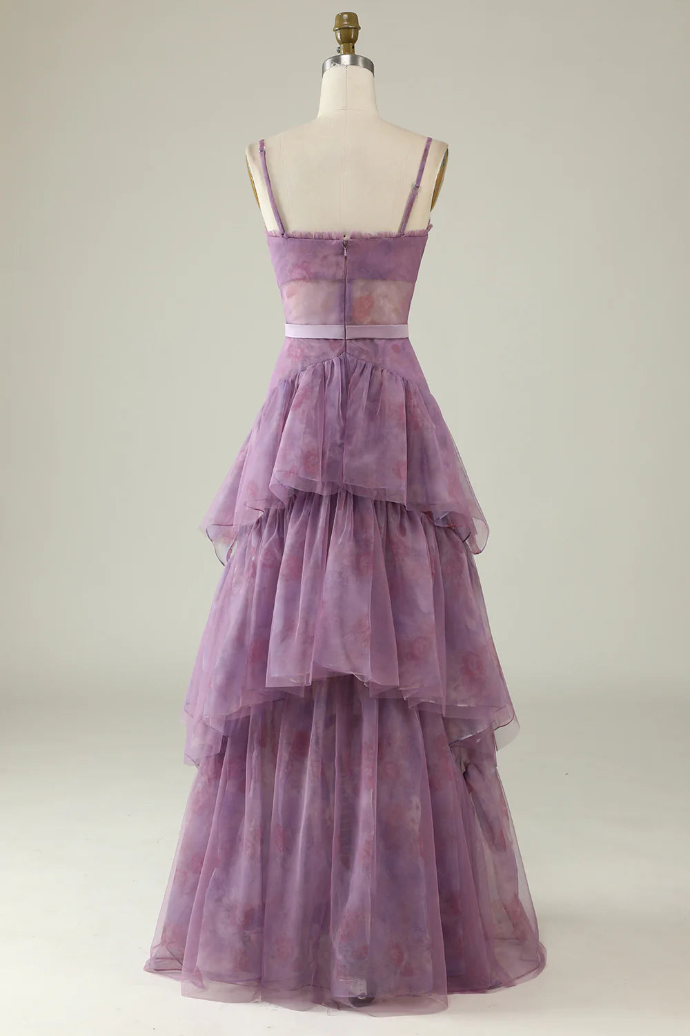 Amzcw Purple Printed A Line Corset Prom Dress