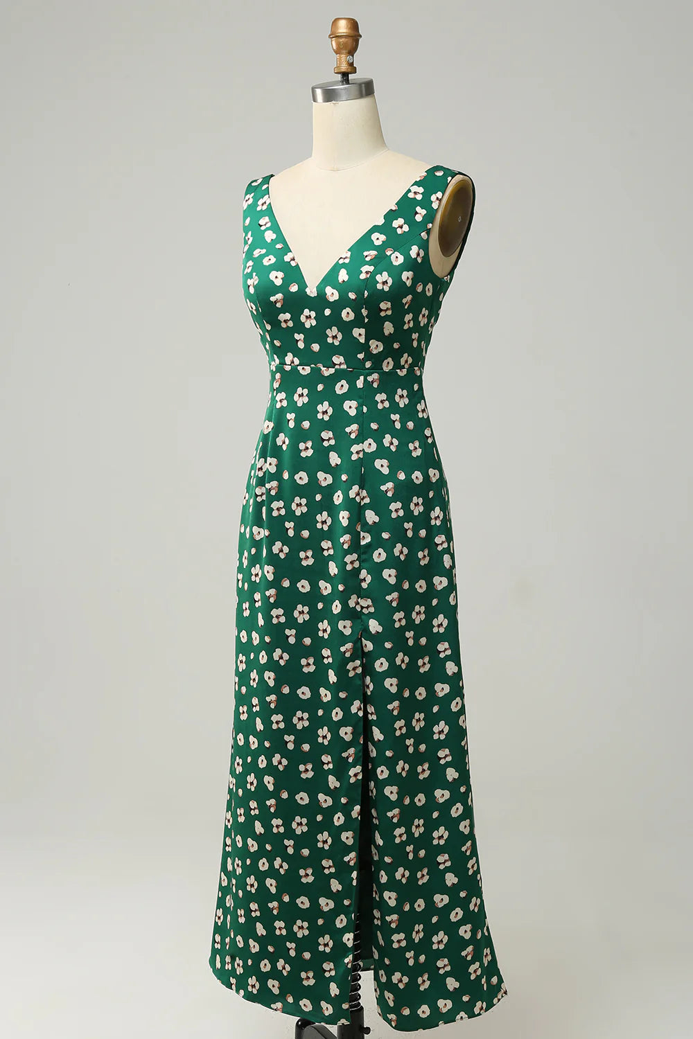 Amzcw Sheath V Neck Green Formal Dress with Slit