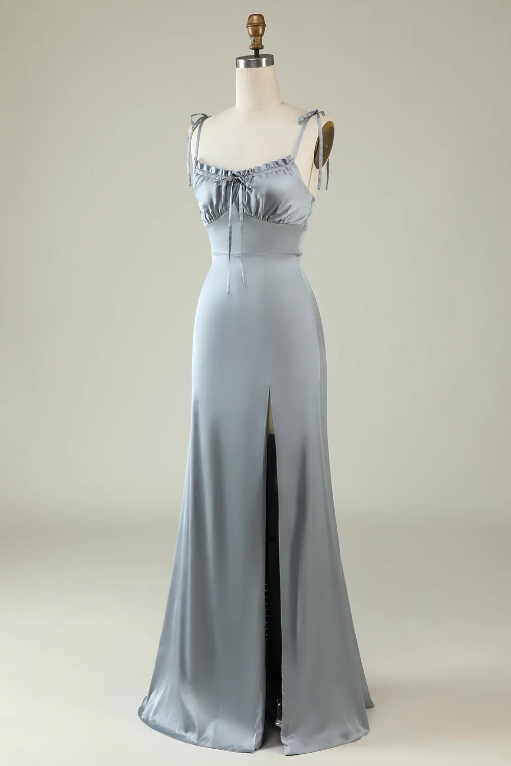 Amzcw Spaghetti Straps Satin Grey Bridesmaid Dress with Slit