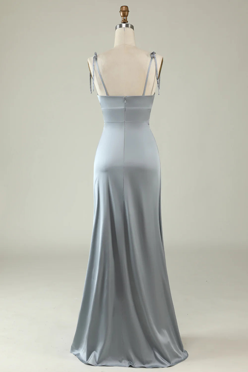 Amzcw Spaghetti Straps Satin Grey Bridesmaid Dress with Slit